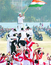 Students take part in a full dress rehearsal for the Republic Day function in Jind 