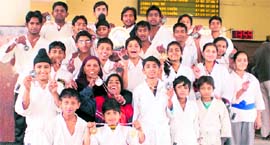 A team of winners in the Shito Ryu National Karate Championship, held at Kalpakkam, Chennai, from various schools of Haryana.