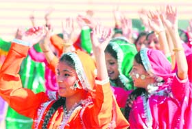 Students perform during a rehearsal for Republic Day in Jammu