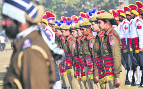 All set for D-Day: A dress rehearsal for the Republic Day parade in progress in Ludhiana on Monday.