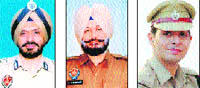 (From L): IGP Nirmal Singh Dhillon, SSP Jatinder Singh Aulakh and Addl Dy Commissioner of Police Satinder Singh