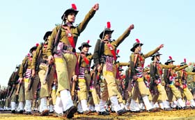 The women regiment of the Uttarakhand police participates in the Republic Day celebrations in Dehradun