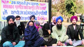 HIV/AIDS workers sit on a hunger strike in Ludhiana.