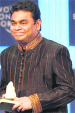 Composer, musician and singer AR Rahman holds the Crystal Award at the World Economic Forum in Davos, Switzerland