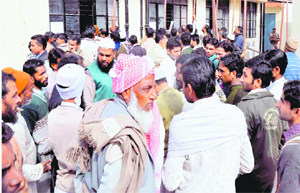 Candidates with their supporters at the zila panchayat office in Dehradun.