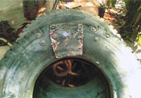 A tyre held together with nuts and bolts