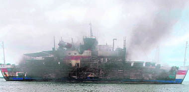 A ferry carrying more than 400 people caught fire in waters just off Java on Friday, killing 13 persons and injuring more than 200. The blaze broke out just 40 minutes after the ship left Merak port for neighbouring Sumatra island.