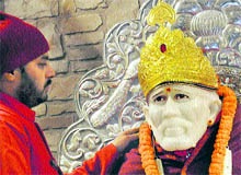 The 150-gram gold crown donated by some unknown person at the Sai Baba Temple in Sector 29, Chandigarh, on Saturday