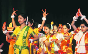 Students perform during the annual day function of Oriental Academy Higher Secondary School at Abhinaw Theatre in Jammu on Saturday.