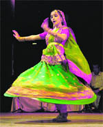 A girl performs during the Sur Wid Taal-Talent Hunt at the Tagore Theatre, Chandigarh, on Sunday. 
