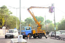 The maintenance department is not bothered about traffic being affected near a roundabout in Chandigarh.
