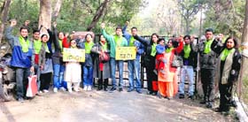 Members of the Citizens for Green Doon protest against the proposed herbal garden in front of the Forest Office at Lachhiwala in Dehradun