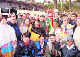 Newly elected office-bearers of the Traders Association with their supporters in Mussoorie