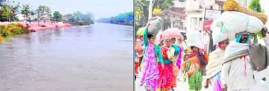 A view of the Gang Canal in Haridwar on Monday; and (right) pilgrims throng to the city to take a dip in the holy Ganga.
