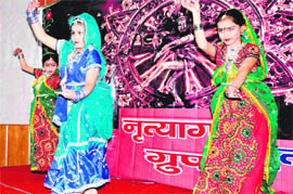 Girls perform a Rajasthani folk dance during the Winter Festival in Haridwar on Sunday.