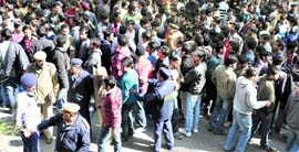 NIT students protest against beating up of students by some taxi drivers in Hamirpur on Monday.