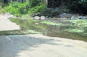 Overflowing sewage in one of the streets of the town