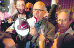 Egyptian Nobel Peace laureate and democracy advocate Mohamed ElBaradei addresses the crowd at Tahrir Square in Cairo 