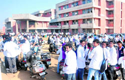 Students protest outside the college in Chandigarh on Tuesday.