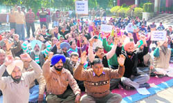 CHB employees protest in front of their office at Sector 9