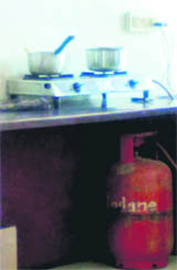 A domestic LPG cylinder being used in the pantry of the UT Deputy Commissioners office at Sector 17 in Chandigarh. 