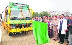 Chief Minister PK Dhumal flags off a diagnostic van in Palampur