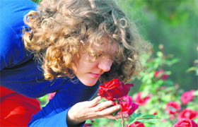 A girl from Russia at the Rose Garden in Chandigarh on Thursday.