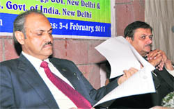 Dr VN Sharda (left), Director, Central Soil and Water Conservation Research and Training Institute, at a workshop in Dehradun on Thursday. 