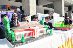 An art and craft exhibition put up by students at the founders day celebration in Dehradun on Wednesday.
