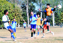 A match of the Narayan Gurung Memorial Football Tournament in progress on the Mahendra grounds in Dehradun on Friday