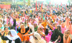 Activists of labour unions protest in Nakodar