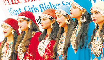 Students of Government Girls Higher Secondary School, Mubarak Mandi, give a performance at the Annual Day function in Jammu on Friday.