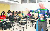 Stephen Hall with students