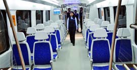 Crew members on a Metro train in New Delhi on Saturday.
