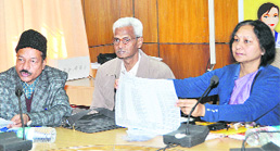 Snehlata Aggarwal, Director, Directorate of Census Operations, Uttarakhand, addresses a press conference in Dehradun on Saturday.