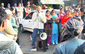 Social activists take out Haqdari yatra in Nainital on Saturday.