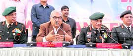 The Chief of Army Staff, Gen VK Singh, and Chief Minister BS Hooda address a press conference in Bhiwani on Saturday.