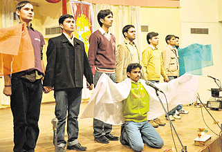 Artists perform during the Display Your Talent competition at the Rajindra Singh Auditorium in Jammu University on Saturday.