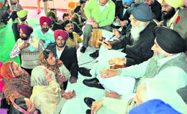 Chief Minister Parkash Singh Badal during a sangat darshan programme held in Ropar on Saturday. 