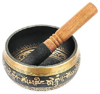 When the bowl is struck on the sides with a mallet, the vibration causes the singing bowl to emit a sound, which resonates for a long time after it is played