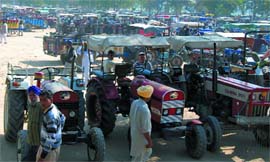 A view of the second-hand tractor market near Talwandi Sabo in Bathinda district.