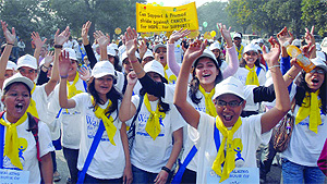 Students participate in a rally, Walk for Life, at Central Sports Ground in New Delhi on Sunday.
