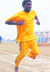 WINNER ALL THE WAY: A physically challenged Bhajan Singh, a resident of Dhandari Kalan, participates in a race