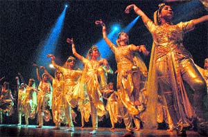 Students of KB DAV Senior Secondary Public School perform a dance during the annual day celebrations at Tagore Theatre in Chandigarh on Monday. 