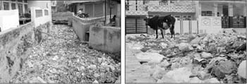 Drains clogged with polythene bags at Gobind Nagar in Ambala Cantonment.