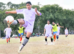 A match in progress at the 19th Narayan Gurung Zics Memorial Football Tournament in Dehradun