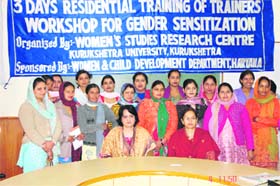 Prof. Reicha Tanwar, Director, Women Studies Research Centre, Kurukshetra University, with participants at a workshop in Kurukshetra.