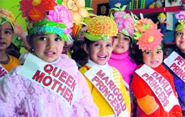 Students of Lovely Lotus School in Ludhiana on Monday.