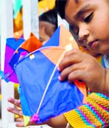Students of Apple Kids' Klub celebrate Basant Panchmi in Ludhiana on Monday.