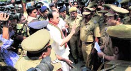 Janata Party chief Subramanian Swamy after submitting to TN Governor a petition seeking sanction to prosecute CM M Karunanidhi in Chennai on Monday.